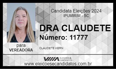 Candidato DRA CLAUDETE 2024 - IPUMIRIM - Eleições