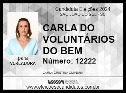 Candidato CARLA DO VOLUNTÁRIOS DO BEM 2024 - SÃO JOÃO DO SUL - Eleições