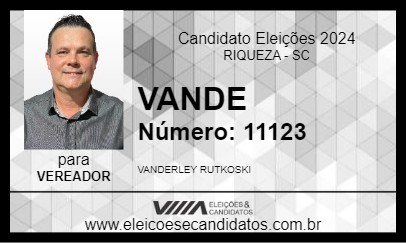 Candidato VANDE 2024 - RIQUEZA - Eleições