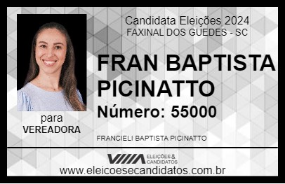 Candidato FRANCIELI BAPTISTA PICINATTO 2024 - FAXINAL DOS GUEDES - Eleições