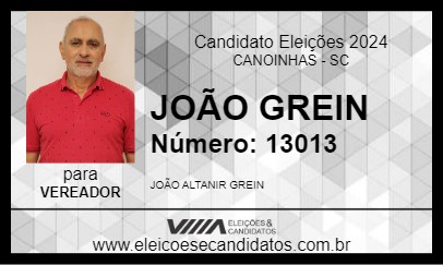 Candidato JOÃO GREIN 2024 - CANOINHAS - Eleições