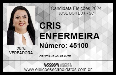 Candidato CRIS ENFERMEIRA 2024 - JOSÉ BOITEUX - Eleições