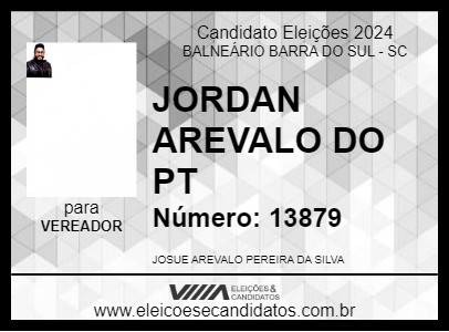 Candidato JORDAN AREVALO DO PT 2024 - BALNEÁRIO BARRA DO SUL - Eleições