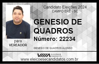 Candidato GENESIO DE QUADROS 2024 - CAMPO ERÊ - Eleições