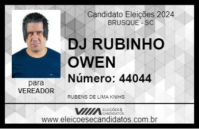 Candidato DJ RUBINHO OWEN 2024 - BRUSQUE - Eleições