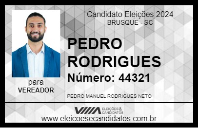 Candidato PEDRO RODRIGUES 2024 - BRUSQUE - Eleições