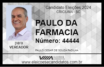 Candidato PAULO DA FARMACIA 2024 - CRICIÚMA - Eleições