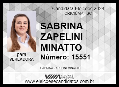 Candidato SABRINA ZAPELINI MINATTO 2024 - CRICIÚMA - Eleições