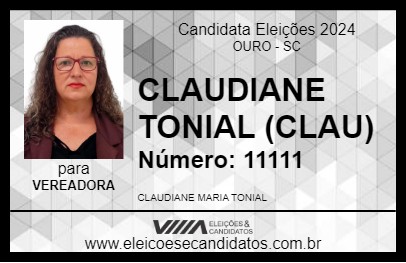 Candidato CLAUDIANE TONIAL (CLAU) 2024 - OURO - Eleições