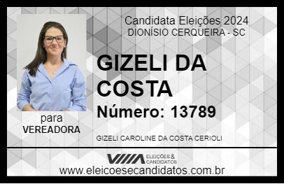 Candidato GIZELI DA COSTA 2024 - DIONÍSIO CERQUEIRA - Eleições