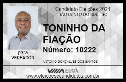 Candidato TONINHO DA FIAÇÃO 2024 - SÃO BENTO DO SUL - Eleições