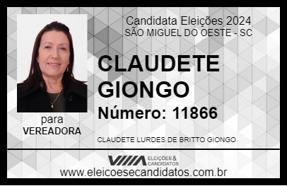 Candidato CLAUDETE GIONGO 2024 - SÃO MIGUEL DO OESTE - Eleições