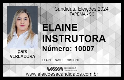 Candidato ELAINE INSTRUTORA 2024 - ITAPEMA - Eleições