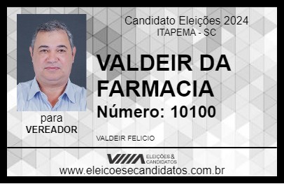 Candidato VALDEIR DA FARMACIA 2024 - ITAPEMA - Eleições