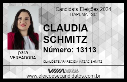 Candidato CLAUDIA SCHMITZ 2024 - ITAPEMA - Eleições