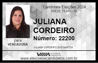 Candidato JULIANA CORDEIRO 2024 - TREZE TÍLIAS - Eleições