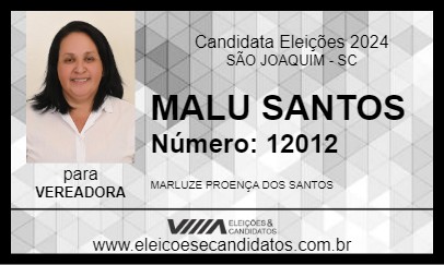 Candidato MALU SANTOS 2024 - SÃO JOAQUIM - Eleições