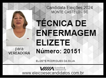 Candidato TÉCNICA DE ENFERMAGEM ELIZETE 2024 - MONTE CASTELO - Eleições