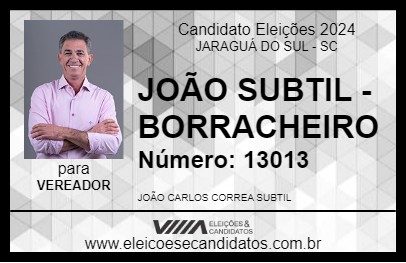 Candidato JOÃO SUBTIL - BORRACHEIRO 2024 - JARAGUÁ DO SUL - Eleições