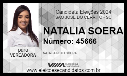 Candidato NATALIA SOERA 2024 - SÃO JOSÉ DO CERRITO - Eleições