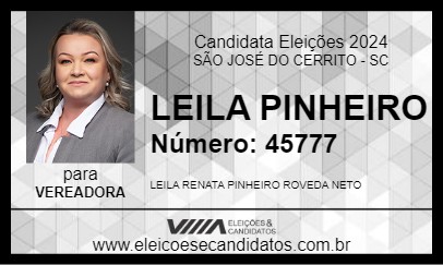 Candidato LEILA PINHEIRO 2024 - SÃO JOSÉ DO CERRITO - Eleições