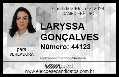 Candidato LARYSSA GONÇALVES 2024 - CAMPO ERÊ - Eleições