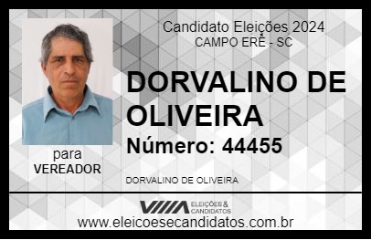 Candidato DORVALINO DE OLIVEIRA 2024 - CAMPO ERÊ - Eleições