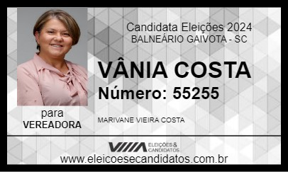 Candidato VÂNIA COSTA DA TURMA DO BEM 2024 - BALNEÁRIO GAIVOTA - Eleições