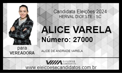 Candidato ALICE VARELA 2024 - HERVAL D\OESTE - Eleições