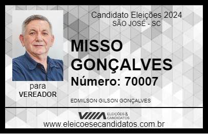 Candidato MISSO GONÇALVES 2024 - SÃO JOSÉ - Eleições