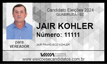 Candidato JAIR KOHLER 2024 - GUABIRUBA - Eleições