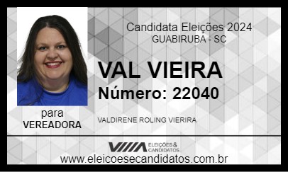 Candidato VAL VIEIRA 2024 - GUABIRUBA - Eleições