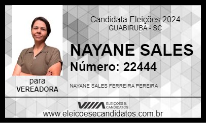 Candidato NAYANE SALES 2024 - GUABIRUBA - Eleições