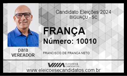 Candidato FRANÇA 2024 - BIGUAÇU - Eleições