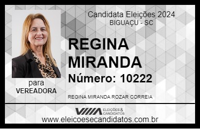 Candidato REGINA MIRANDA 2024 - BIGUAÇU - Eleições