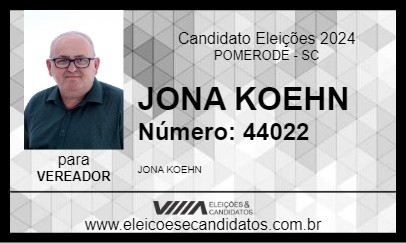 Candidato JONA KOEHN 2024 - POMERODE - Eleições