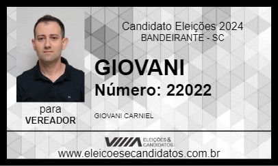 Candidato GIOVANI CARNIEL 2024 - BANDEIRANTE - Eleições