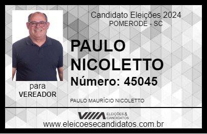 Candidato PAULO NICOLETTO 2024 - POMERODE - Eleições