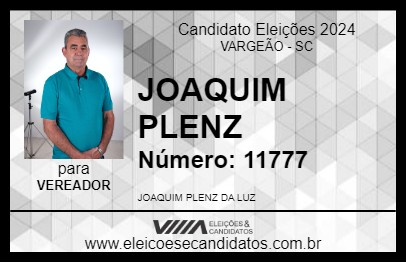 Candidato JOAQUIM PLENZ 2024 - VARGEÃO - Eleições