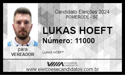 Candidato LUKAS HOEFT 2024 - POMERODE - Eleições