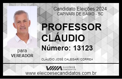 Candidato PROFESSOR CLÁUDIO 2024 - CAPIVARI DE BAIXO - Eleições