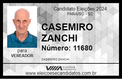 Candidato CASEMIRO ZANCHI 2024 - PARAÍSO - Eleições