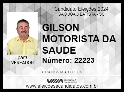 Candidato GILSON MOTORISTA DA SAUDE 2024 - SÃO JOÃO BATISTA - Eleições