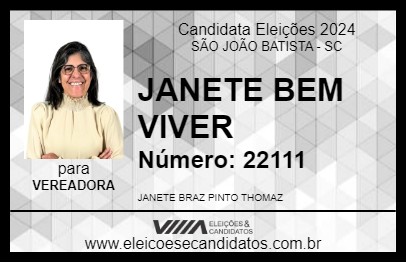 Candidato JANETE BEM VIVER 2024 - SÃO JOÃO BATISTA - Eleições