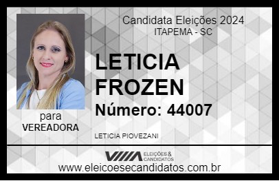 Candidato LETICIA FROZEN 2024 - ITAPEMA - Eleições