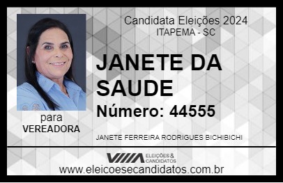 Candidato JANETE DA SAUDE 2024 - ITAPEMA - Eleições