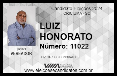 Candidato LUIZ HONORATO 2024 - CRICIÚMA - Eleições