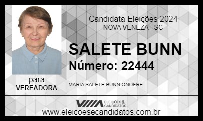 Candidato SALETE BUNN 2024 - NOVA VENEZA - Eleições