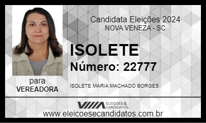 Candidato ISOLETE 2024 - NOVA VENEZA - Eleições