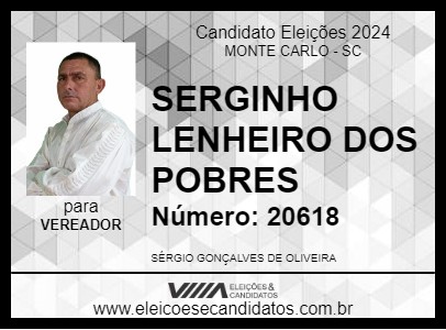 Candidato SERGINHO LENHEIRO DOS POBRES 2024 - MONTE CARLO - Eleições